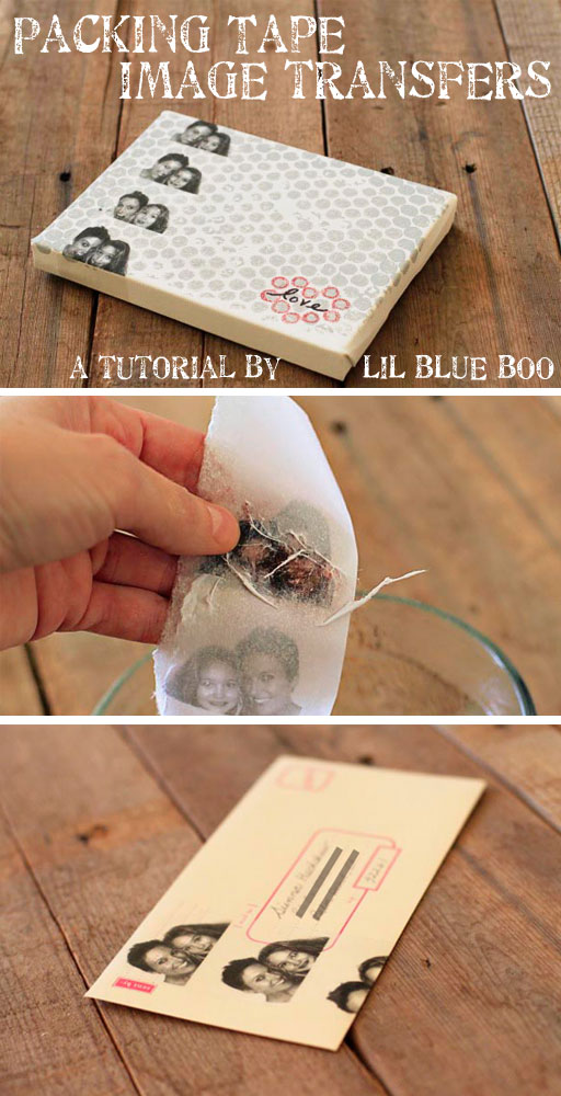 How to make image transfers with packing tape via lilblueboo.com