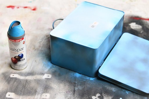 Spray paint metal box from Home Goods via lilblueboo.com