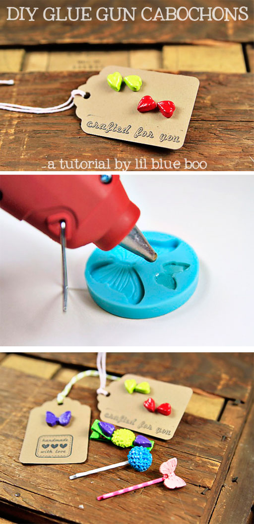 How to make glue gun cabochons using silicon molds via lilblueboo.com #diy #jewelry #gift #accessories