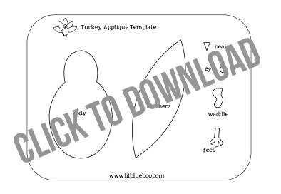 Free Turkey Applique Template Printable via lilblueboo.com
