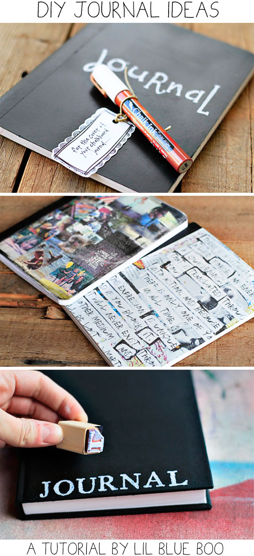 DIY Journal Ideas (Chalkboard, Transfer, Stamped) via lilblueboo.com