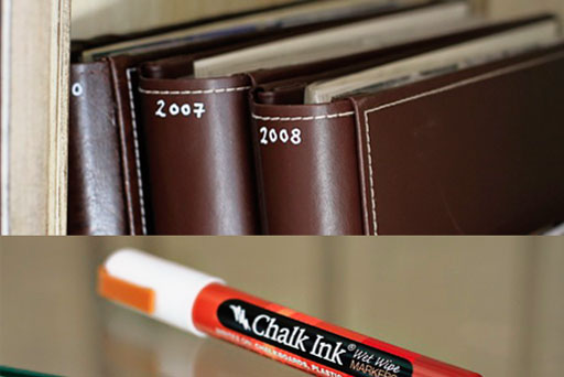 Stamp or use Chalk Ink for Photo Album Spine via lilblueboo.com