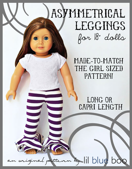 American Girl Sized Asymmetrical Leggings PDF Pattern (Girl Sized Pattern Also Available)  via lilblueboo.com