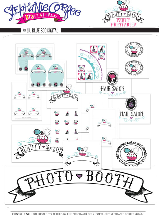 Beauty Salon Party Printable Package by Stephanie Corfee via lilblueboo.com