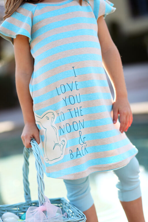 Handmade I Love You to the Moon and Back dress with Easter Bunny Applique via lilblueboo.com