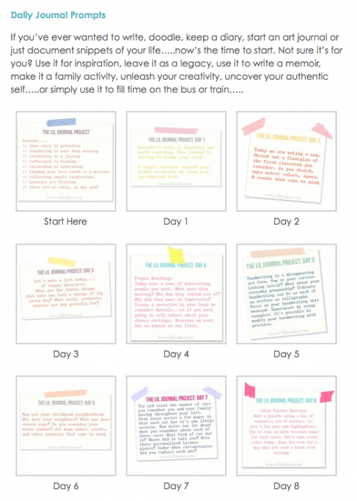 The Lil Journal Project Prompts via lilblueboo.com