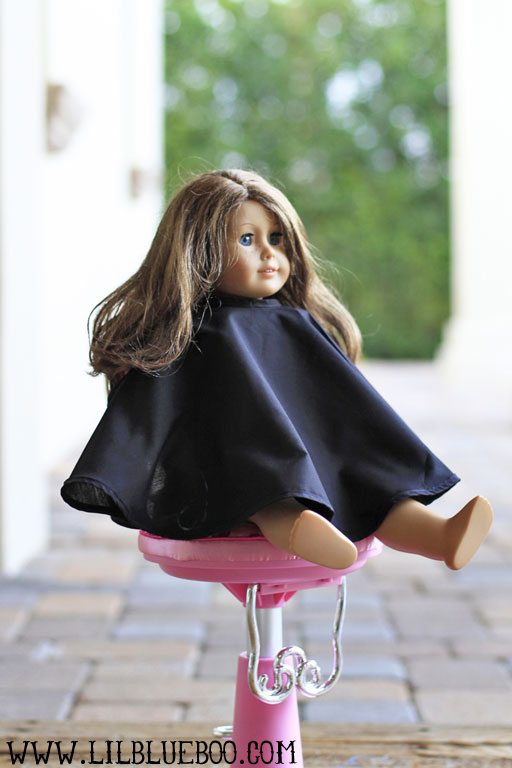 DIY doll salon cape and where to purchase 18" doll salon chair via lilblueboo.com