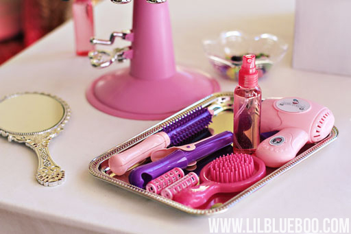 American Girl Sized Salon (Spa Party) Party Station via lilblueboo.com #americangirl #party #diy