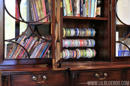 DIY ribbon storage organization rack via lilblueboo.com