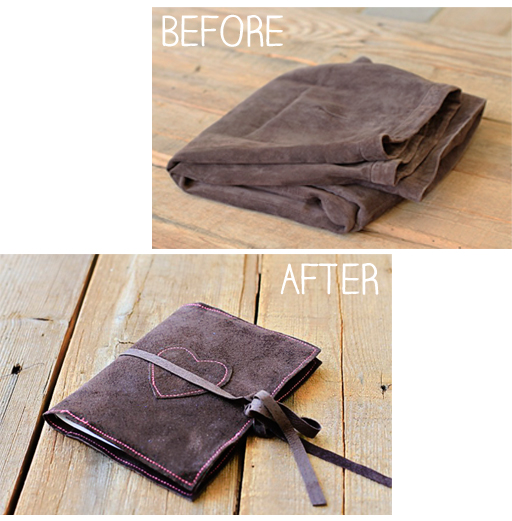 Upcycled Suede Journals via lilblueboo.com #journal #handmade #tutorial #diy #theliljournalproject