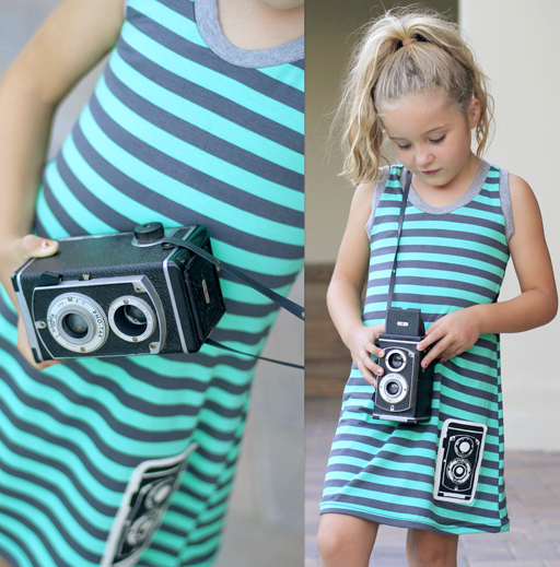 New! Vintage TLR Camera Applique Dress (limited edition) via lilblueboo.com