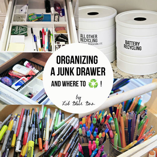 Organizing and Recycling Junk Drawer Contents via lilblueboo.com #recycle #organization #organizing #diy