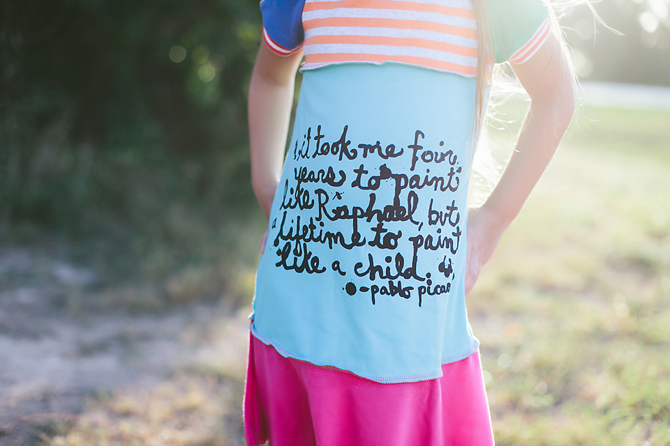 Picasso Quote on the August Dress of the Month for the Li'l Artist from 6M to 12 Years via lilblueboo.com Photography by Christina Anglum 