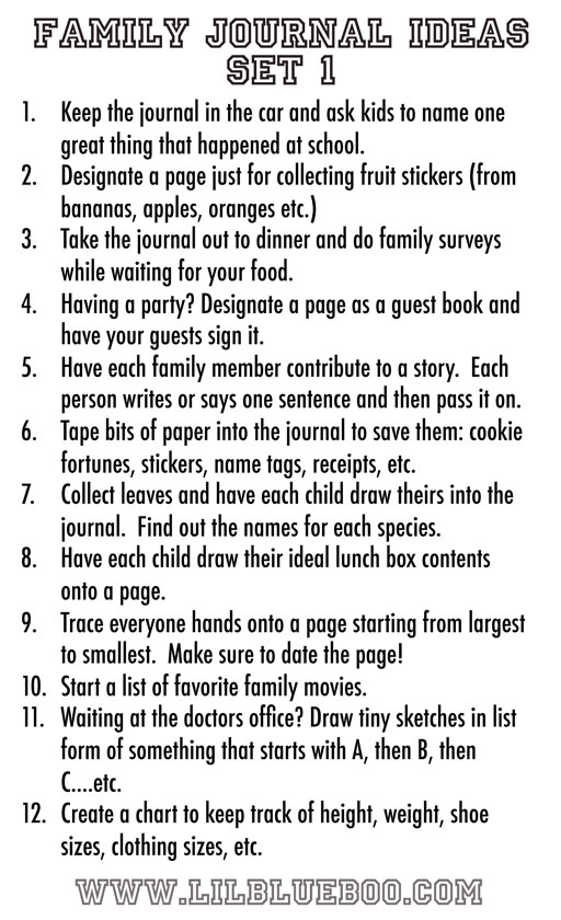 Creating a Family Journal...take it to restaurants, leave in the car, make lists and collaborate  #theliljournalproject  Visit post to see sample pages!