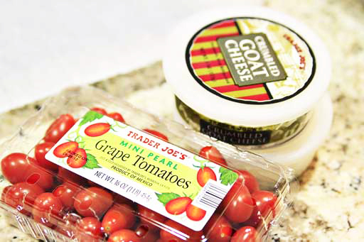 grape tomatoes and goat cheese from Trader Joe's via lilblueboo.com 
