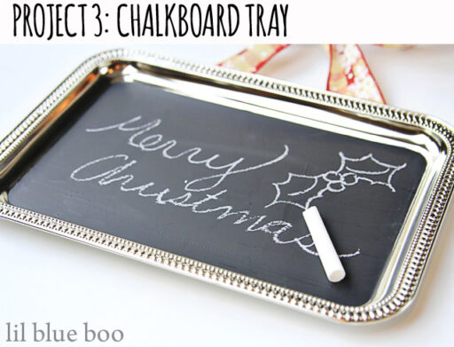 4 Pinterest Party Craft Projects: DIY Chalkboard Paint Dollar Store Tray via lilblueboo.com #chalkboard 