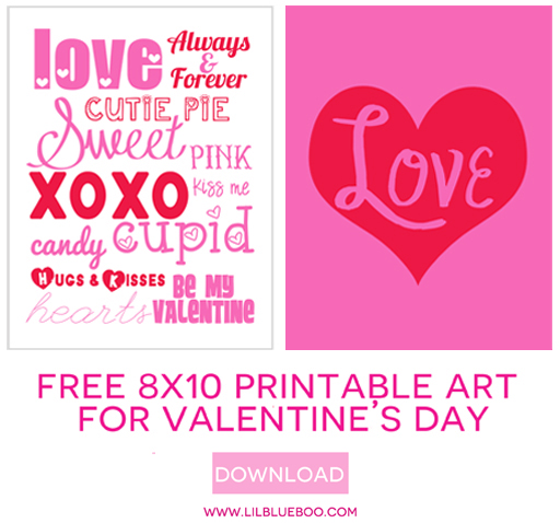 Download these 8x10 Valentines day free printable art prints via Ashley Hackshaw / lilblueboo.com