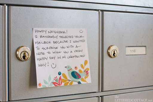 Random Acts of Kindness Week: place a kind note on a mailbox via Ashley Hackshaw / lilblueboo.com