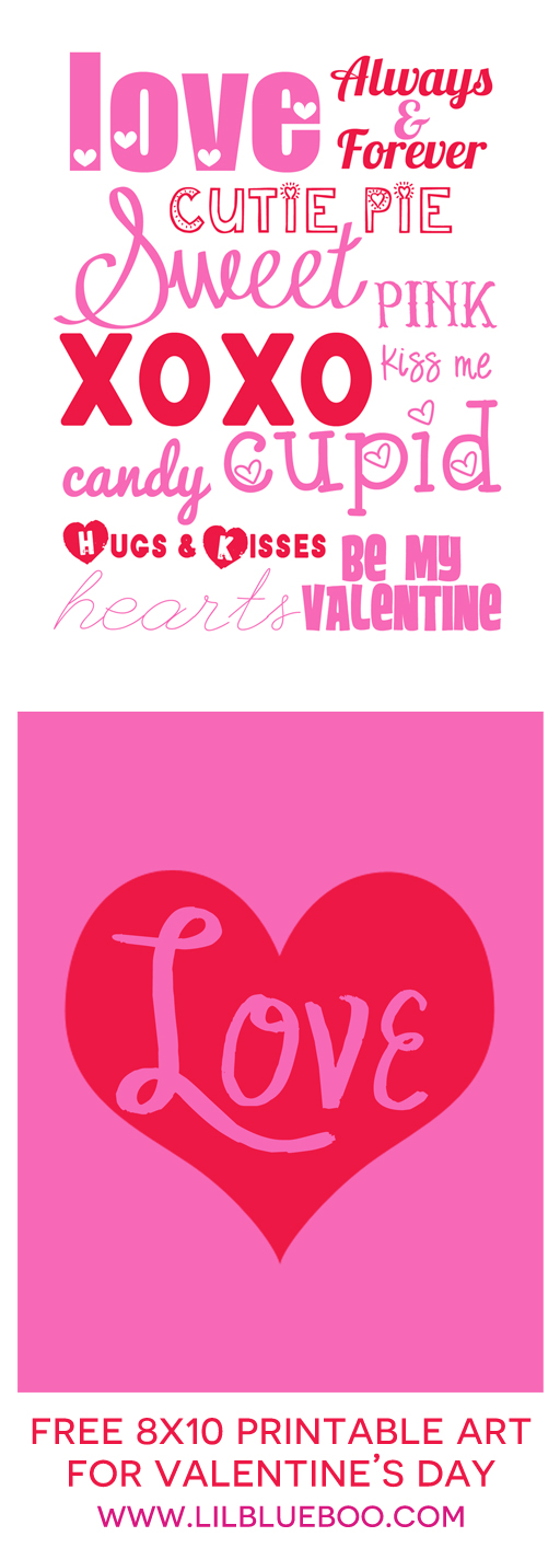 Free 8x10 Valentines day free printable art prints via Ashley Hackshaw / lilblueboo.com