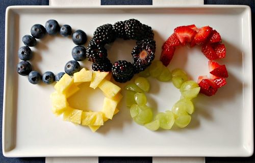 The Olympic Games Party Treat Ideas: Fruit Tray via Ashley Hackshaw / lilblueboo.com