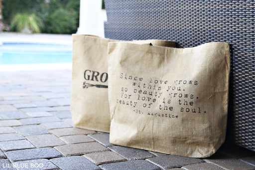 Add a quote to a burlap bag for a gift via Ashley Hackshaw / lilblueboo.com