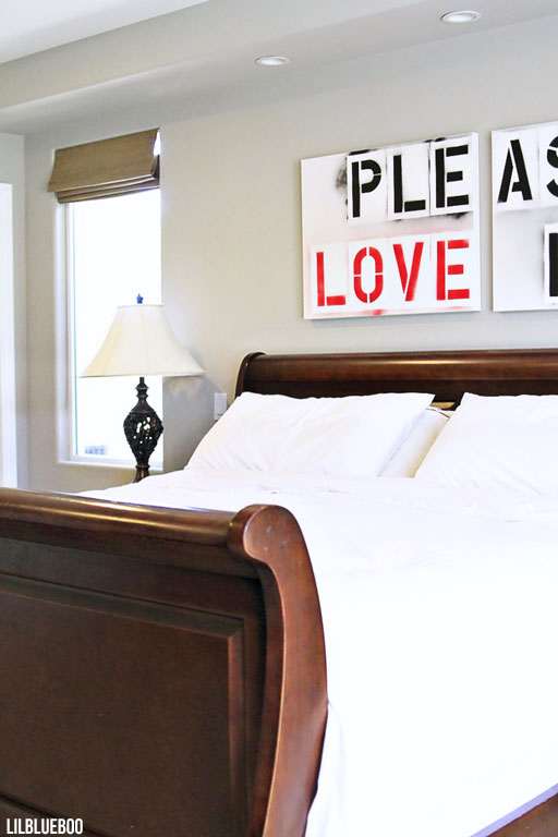 Our master bedroom with Banksy-inspired street art via Ashley HAckshaw / Lil Blue Boo 