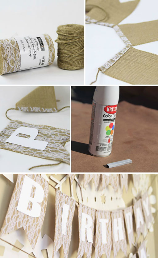 DIY burlap banner for party or wedding (spray paint staples) #wedding #burlapbanner