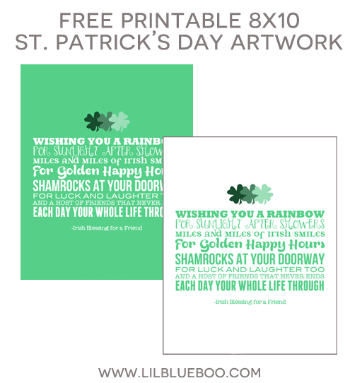 Free St. Patrick's Day 8x10 Printable Artwork via Ashley Hackshaw / lilblueboo.com