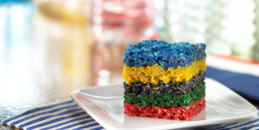 The Olympic Games Party Treat Ideas: Rice Krispie Treats via Ashley Hackshaw / lilblueboo.com