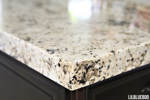 Kitchen Decorating Ideas - A mitre 2.5" Granite Edge, less expensive than a intricate cut via Ashley Hackshaw / Lil Blue Boo