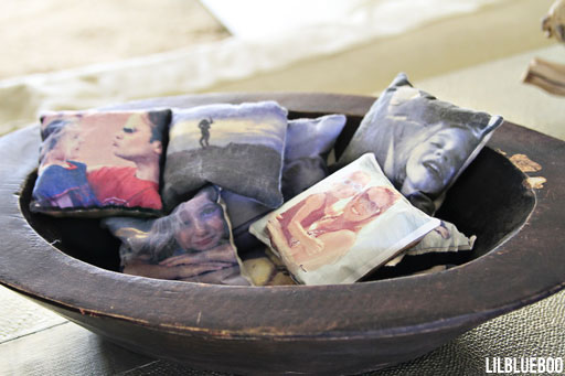 DIY photo pillows as an alternative to framing photos for display via Ashley HAckshaw / Lil Blue Boo