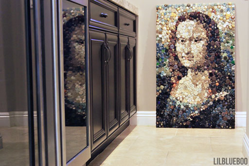 Recycled Mona Lisa Art (made with buttons) - the wine fridges