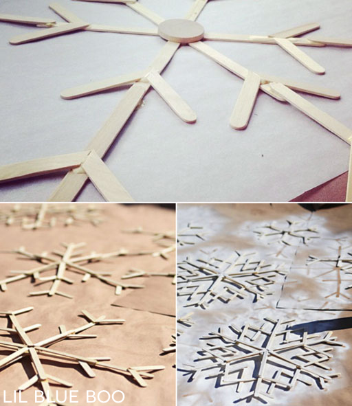 How to make wood popsicle snowflakes winter decor #diy #snowflakes #frozen