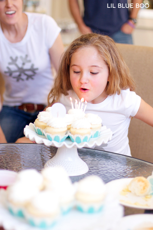 Birthday girl! Frozen Winter Snowflake Birthday Party via Ashley Hackshaw / lilblueboo.com #frozen