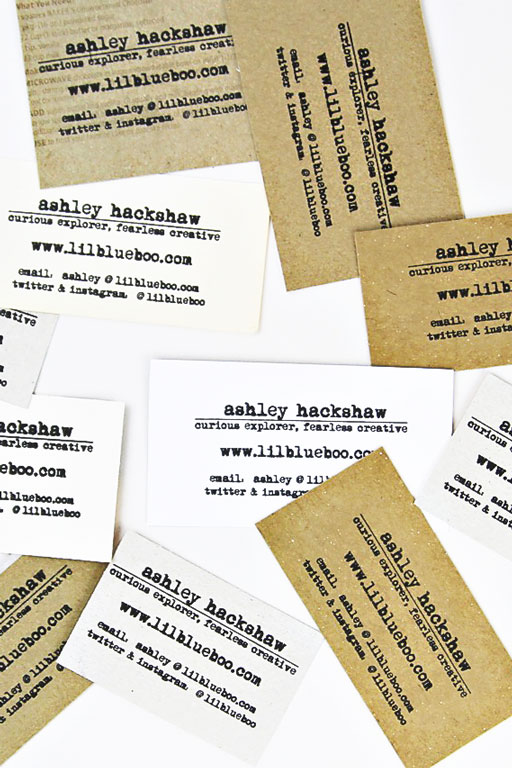 Recycled Business Cards made from mail and discarded boxes via Ashley Hackshaw / Lil Blue Boo #businesscards #recycled #diy 