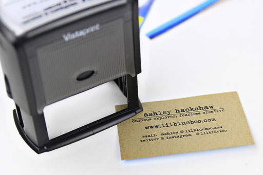 Stamping my Recycled Business Cards  via Ashley Hackshaw / Lil Blue Boo #businesscards #recycled #diy 