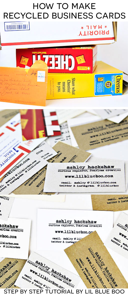How to make recycled business cards using a stamp via Ashley Hackshaw / Lil Blue Boo #businesscards #recycled #diy 