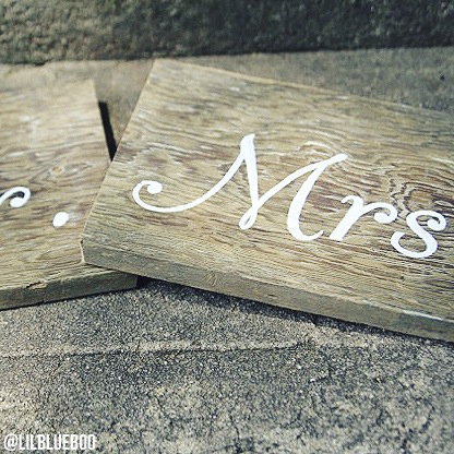 mr and mrs handpainted barn wood signs for rustic wedding