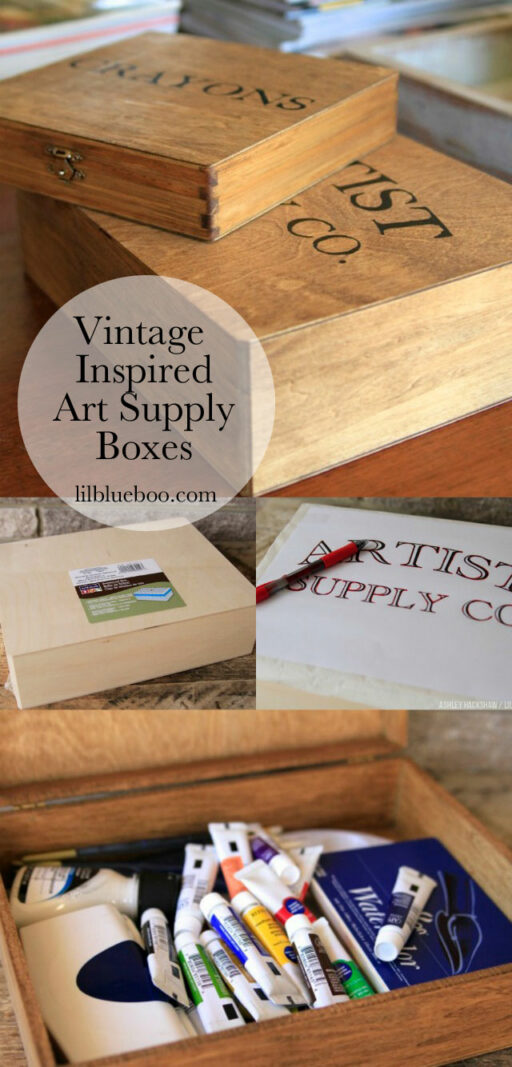 Craft Room Organization - Vintage Inspired art supply boxes via lilblueboo.com and #michaelsmakers 