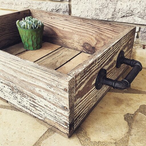 barn wood box with industrial handles