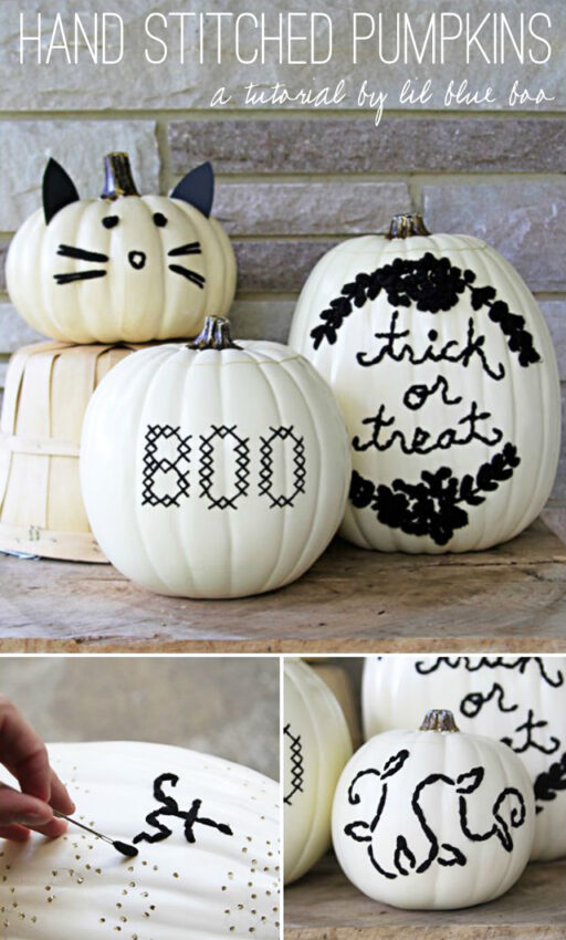 Embroidered hand stitched pumpkins no-carve