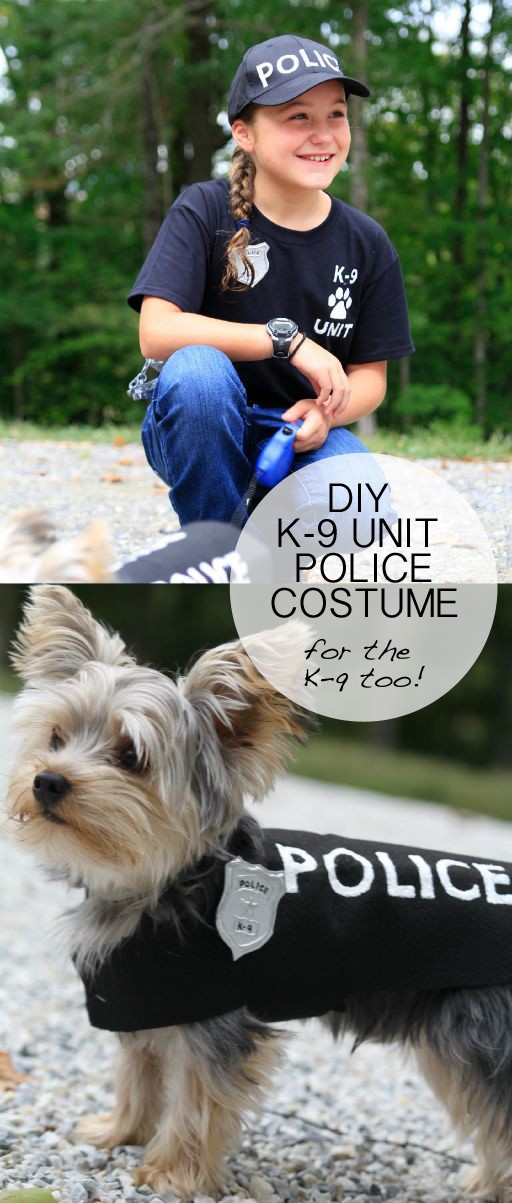 DIY Halloween Costume Idea - K-9 Police Officer Uniform and badge and matching dog costume #michaelsmakers #diycostume #halloween 