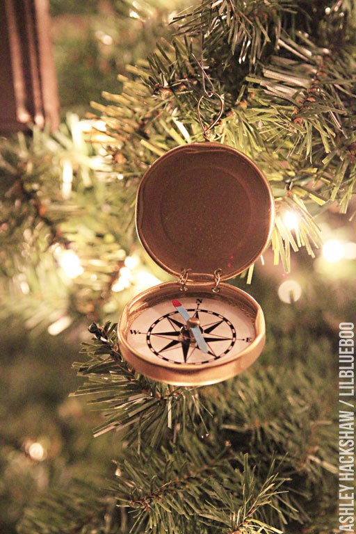 DIY Handmade Christmas Tree ornament ideas - vintage pocket compass