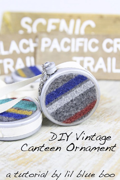 How to make this DIY Vintage Canteen for handmade Christmas ornaments - hiking and camping themed ornaments this year 