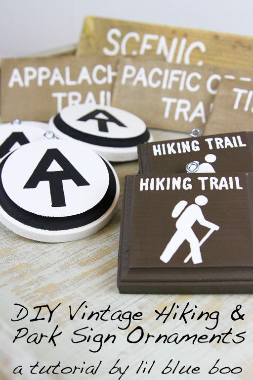 Vintage Rustic Hiking and Trail Sign Ornaments #diy #tutorial #hiking #christmas #michaelsmakers 