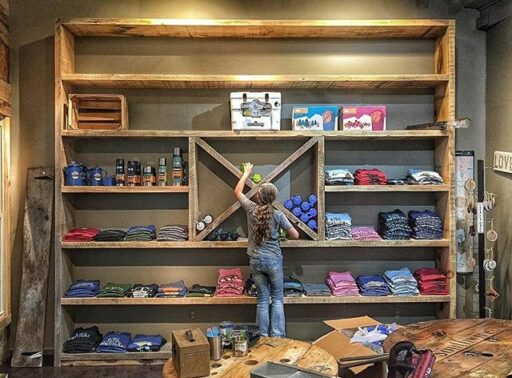 Barnwood shelf ideas via Bryson City Outdoor Outfitter in Bryson City, NC - barnwood shelf system 