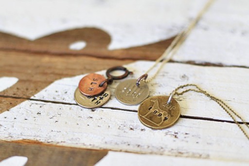 Jewelry Making Idea for Valentine's Day - Stamped Coin Necklaces 