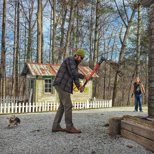 chopping firewood before the cold