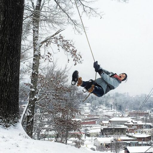 Snow Day 2016 - Tree Swing over Bryson City NC Great Smoky Mountains 