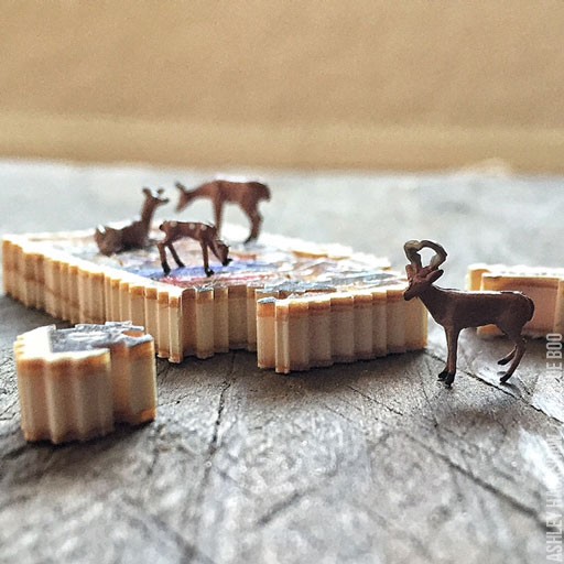 miniature wood projects - tiny puzzle made from postage stamp 